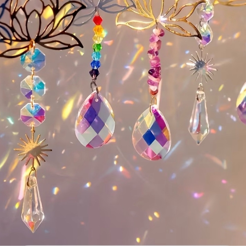 Lotus Crystal Sun Catcher Hanging Decorations - Gold & Iridescent - Picture 5 of 11